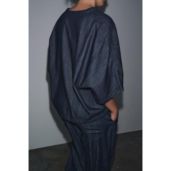 ZARA WOMAN COLLECTION RELAXED DENIM SHIRT - Picture 4 of 9